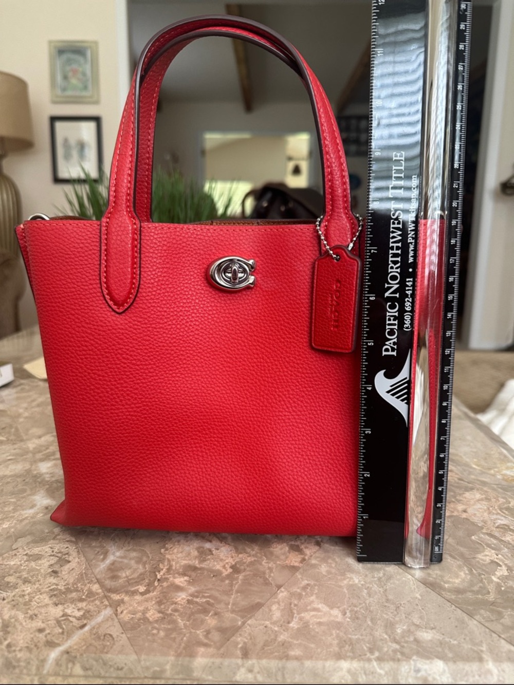 Coach Red Pebbled Leather Tote with Shoulder Strap MINI - Picture 10 of 16